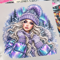 Autocollants personnalisés en vinyle thermocollant imperméable pour filles, motifs hiver et neige, techniques de sérigraphie, vente en gros