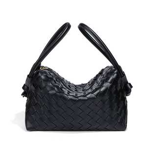 Sac à main tissé pour femme au design original, sac bandoulière polyvalent à fermeture éclair, sac à bandoulière en cuir PU à fermeture éclair, pour toutes les saisons, usage quotidien et voyage - Product Image 6