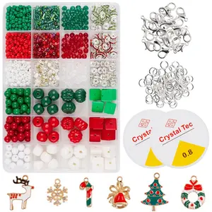 珠宝制作圣诞珠，红绿色圣诞粘土珠项链制作珠宝DIY工艺品儿童礼品