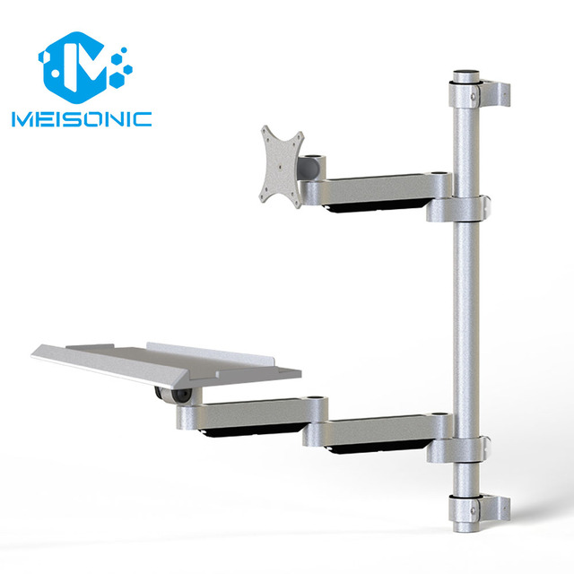 T3-ME2 Wall-Mount Full Motion 15-27 Inch Monitor Arm with Keyboard Tray Sit-Stand Machine Tool Equipment for Workstations