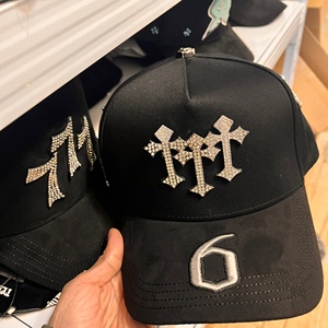 Gorra de béisbol de 5 paneles con visera curva de gamuza, bordado de diamantes de imitación y logotipo metálico al por mayor - The Rude Awakening - Product Image 4