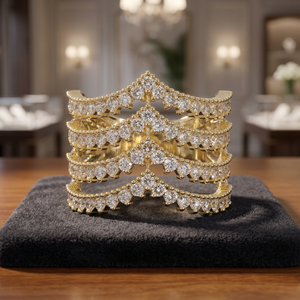 Bague Chevron Multi-rangs en Or Jaune 14K Plaqué Rhodium avec Diamants Naturels, Bijou Fin Classique de Créateur pour Fiançailles - Product Image 1
