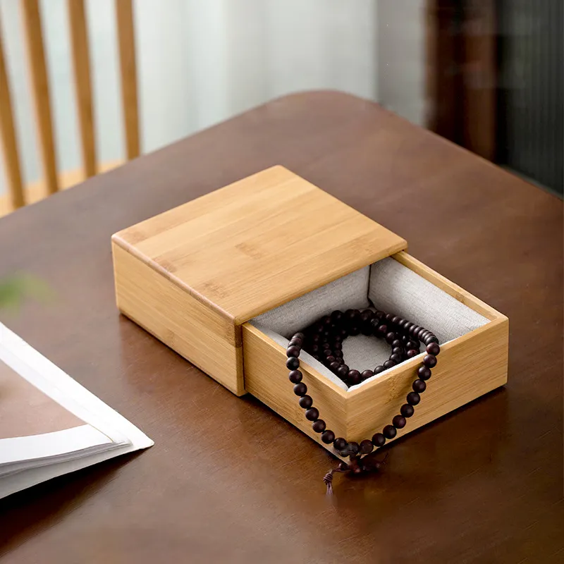 Luxury natural color slid lining wood box jewelry necklace bracelet tea custom bamboo gift packaging box