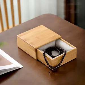 Luxury Natural Color Slid Lining Wood Box Jewelry Necklace Bracelet Tea Custom Bamboo Gift Packaging Box