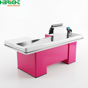 Modern Retail <b>Checkout</b> <b>Counter</b> POS Cashier Desk with Conveyor Belt Stainless Steel Department Store Payment Station - Product Image 3