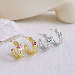 Pendientes de botón Dylam Trendy en stock, sin MOQ, de plata de ley 925 con oro de 18k y circonita cúbica 5A, diseño irregular llamativo - Product Image 2