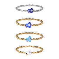 Bracelet extensible en acier inoxydable inaltérable avec perles dorées, motif animal mignon et perles en céramique colorées en forme de petit canard, pour filles
