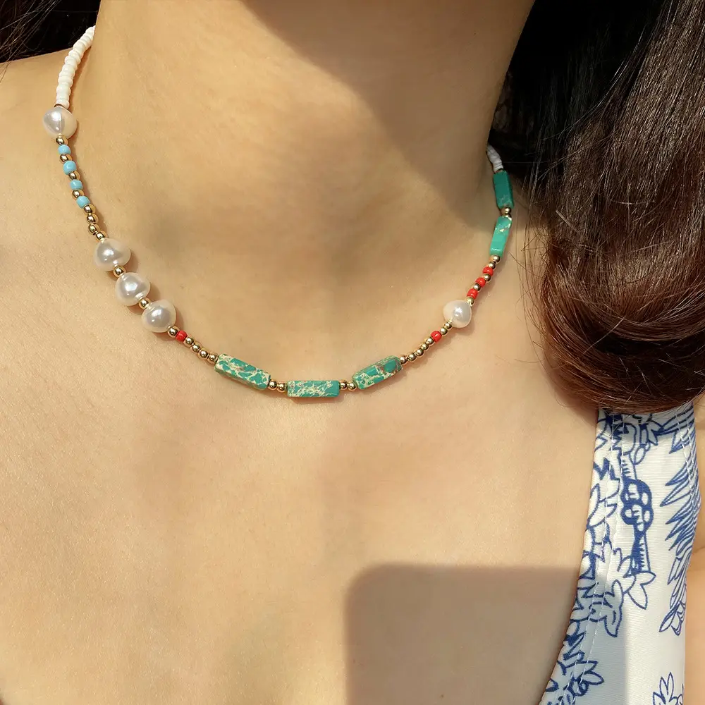 Ожерелье из жемчуга в богемном стиле барокко, золотые бусины-разделители, ожерелье-чокер из полудрагоценного камня зеленого Агата