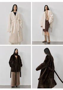 シープスキン冬コートレースアップバスローブデザイン通気性メリノファー女性用コート本物の毛皮コート天然毛皮オーバーコート - Product Image 4