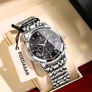 Reloj de Cuarzo Personalizado Poedagar 813 para Hombre, Correa de Acero Inoxidable, Luminoso, Resistente al Agua, con Fecha, para Negocios - Product Image 1