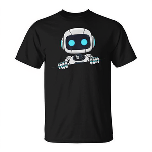 T-shirt à manches courtes noir avec visage de robot mignon pour enfants, design de robot IA - Product Image 2