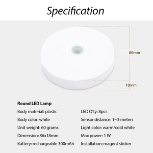 Mini Đèn Tự Động Cảm Biến Chuyển Động Vòng Không Dây Đèn Ngủ Tủ Quần Áo Tường Tủ Cầu Thang Ánh Sáng Với Infared Cảm Ứng 8 Đèn <span class=keywords><strong>LED</strong></span> - Product Image 5