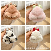 Porte-clés en peluche de lapin Rex de 10 cm, mignon, avec nœud et ruban, pour femmes, accessoires de sac et jouets