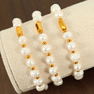 Custom Wholesale Stainless Steel Fashion Bead Freshwater Pearl <b>Bracelet</b> 14k 18k Gold Plated <b>Bracelet</b> & <b>Bangles</b> for Women - Product Image 1