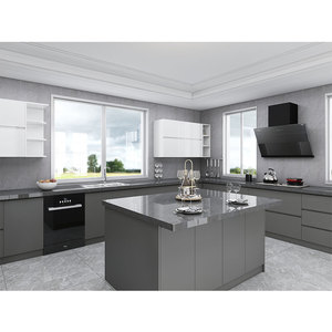 Design di Mobili da Cucina Moderni Lucidi: Base Grigia e <span class=keywords><strong>Pensili</strong></span> <span class=keywords><strong>Bianchi</strong></span> - Product Image 3