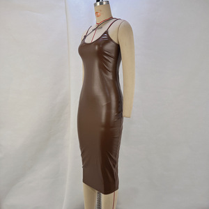 <span class=keywords><strong>Abito</strong></span> estivo Sexy senza maniche in <span class=keywords><strong>pelle</strong></span> PU Lady Bodycon Maxi nero <span class=keywords><strong>marrone</strong></span> <span class=keywords><strong>abito</strong></span> in ecopelle donna - Product Image 2