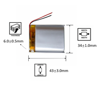 Baterai litium polimer 603443-2, baterai pengganti 2 kabel 900mAh 3.7V 603443, baterai Speaker isi ulang kapasitas tinggi