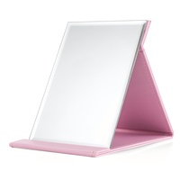 Miroir de maquillage rectangulaire classique 7x10 pouces, portable, en cuir PU, pliable, avec support réglable, pour table de maquillage, bureau, voyage