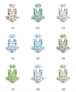 Vêtements pour bébé fille pas chers, barboteuse à volants et bretelles pour nouveau-né, barboteuse à petites fleurs bleues, vente en gros, vêtements d'été - Product Image 5