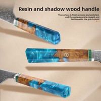 Ensemble de couteaux professionnels Damascuse, ensemble de couteaux de cuisine forgés à la main, lames en acier Damascuse à 67 couches découpées au laser, manche hybride en résine bleue et bois