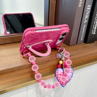 Nouvelle coque de protection unique coréenne pour iPhone Duo Fold, effet peau, rouge rose, support en forme de cœur, antichoc, mode coréenne