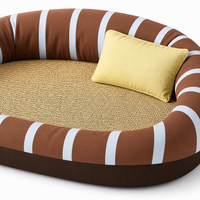 YAOYUE Lit de canapé ovale pour animaux de compagnie, tapis en rotin rayé en peluche, nid pour chat, été, toutes saisons, coussin lavable mécaniquement, tailles S à XL