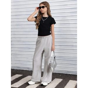 Pantalon de survêtement large pour fille, taille haute élastique, coupe ample avec poches, 100 % coton éponge respirant - Product Image 5