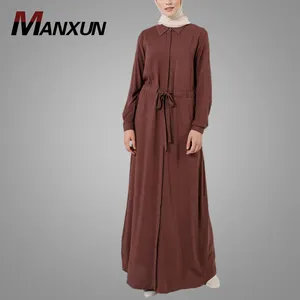 Bescheidene lässige islamische Kleidung Plain Günstige Stil Weiche muslimische Abaya Kleid für Gürtel Dubai Abaya