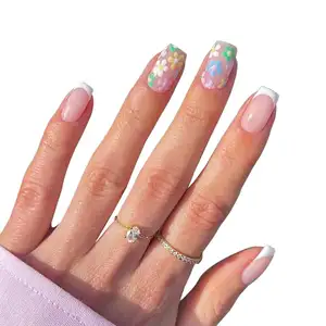 Wearable nail products wholesale nail pieces colorful innocent flowers removable manicure beauty products