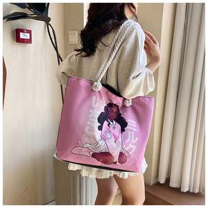 กระเป๋าถือสะพายไหล่ผ้าแคนวาสพิมพ์ลายสำหรับผู้หญิง รุ่น I-0378  ขนาดใหญ่  ปิดด้วยซิป  กระเป๋าสะพายข้างและกระเป๋าช้อปปิ้ง - Product Image 6