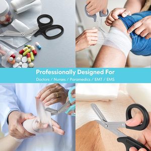 Tijeras <span class=keywords><strong>de</strong></span> Trauma EMT, tijeras <span class=keywords><strong>de</strong></span> vendaje resistentes, grado <span class=keywords><strong>militar</strong></span>, para kits <span class=keywords><strong>de</strong></span> emergencia para traumatismos/botiquín <span class=keywords><strong>de</strong></span> <span class=keywords><strong>primeros</strong></span> <span class=keywords><strong>auxilios</strong></span>, negro, 7,5 pulgadas y 6 pulgadas - Product Image 3