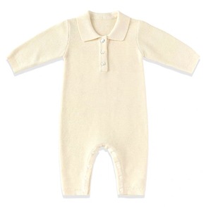 Mameluco de Punto Personalizado Unisex para Bebé, Manga Larga, 100% Algodón, Cuello Camisero, Suéter, Mono de Punto Plano con Botones en las Piernas para Niños Pequeños - Product Image 1