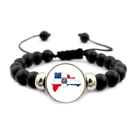 Gelang manik-manik kaca cabochon bertema Bendera Republik Dominika, bertekstur sandblast, tema nasional patriotik, dengan simpul geser yang dapat disesuaikan.