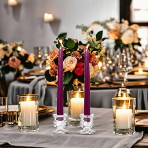 Magnifiques bougies coniques en cire de soja et paraffine, violet foncé, faites à la main, parfum rose, sans fumée, avec verres assortis, pour mariages et Noël - Product Image 3