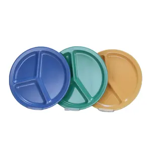 צבעוני עגול פלסטיק צלחת מלמין 3 תא מחולק צלחות מגוון פיקניק מסיבת צלחות סט
