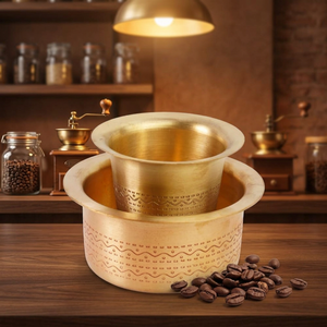 Ensemble traditionnel sud-indien de Dabara et de Tumbler en laiton, 150 ml, finition mate, style Kumbakonam, tasse à café filtre avec accessoires assortis - Product Image 5