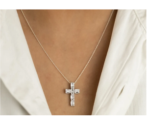 Pendentif Croix en Diamant Naturel Certifié IGI 1 TCW Premium, Or Massif 14K & Design Illusion Crucifix Jésus Coupe Princesse - Product Image 1