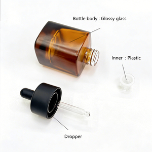 Square Glass Dropper <b>Bottles</b> For Skin Care Serum Clear And Amber With White And Black Caps - Product Image 4