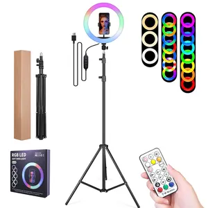 모조리 200m-7 색 10 인치 헤일로 Usb 뷰티 비디오 스튜디오 사진 서클 램프 RGB Led Selfie 링 라이트 RGB 조명 200m 삼각대 스탠드