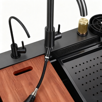 Évier de cuisine moderne intelligent multifonction en acier inoxydable avec robinet cascade, évier intégré avec poste de travail pour usage domestique