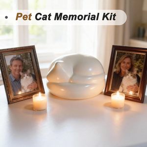 Urne funéraire blanche en forme de chat pour cendres, motif chat endormi avec sac de scellage <span class=keywords><strong>à</strong></span> fermeture éclair, cadeau commémoratif pour animaux de compagnie - Product Image 4