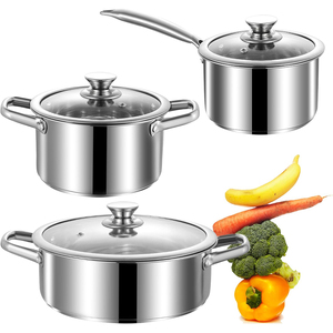 Juego de Ollas de Alta Calidad sin Recubrimiento, con Asas de Acero Inoxidable, 6 Piezas, Fondo Triple Inducción, Tapa de Vidrio, Apto para Lavavajillas - Product Image 1