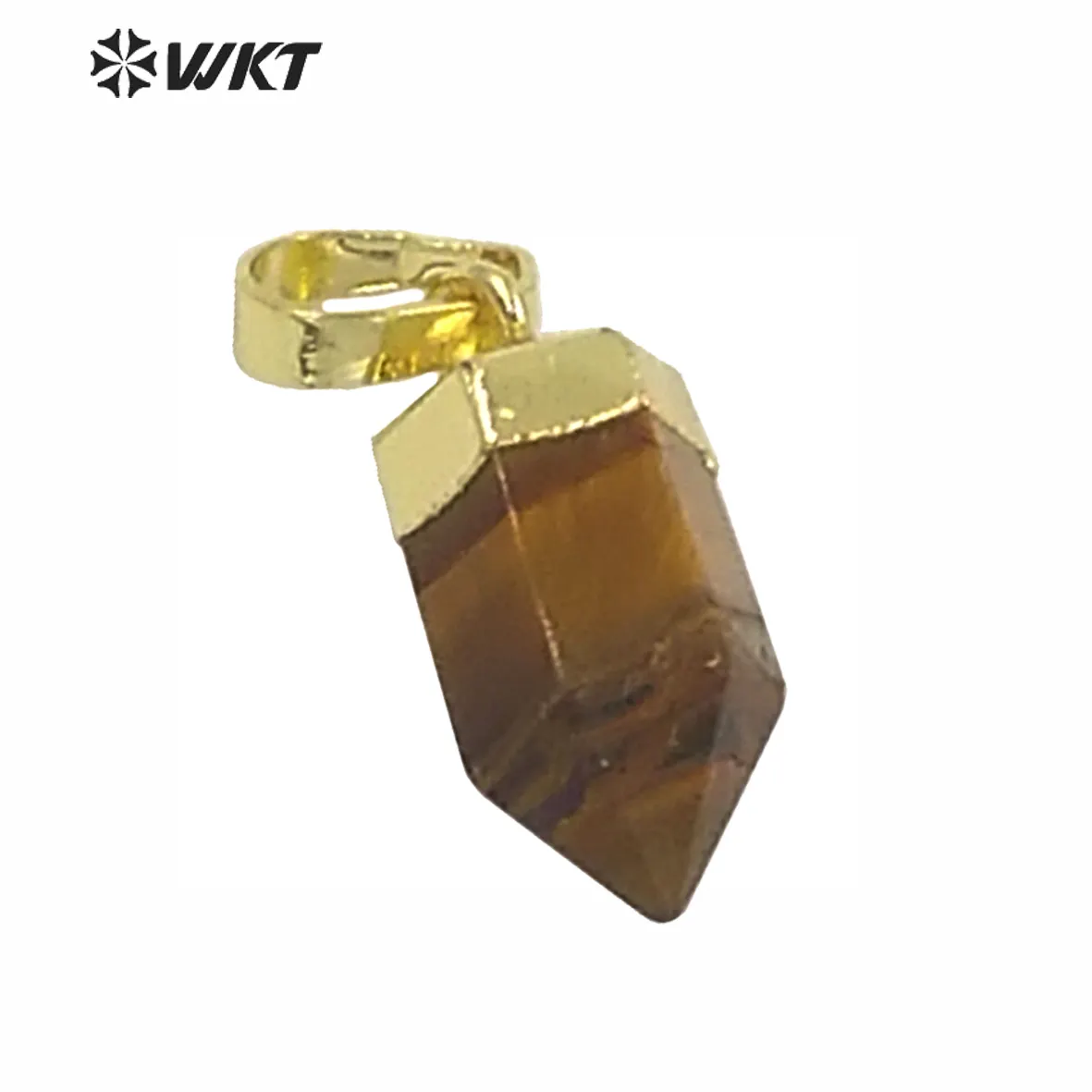 WT-P1327 WKT venta al por mayor forma de la bala terminado punto minúsculo 24 K oro verdadero plateado Ojo de Tigre colgante para las mujeres