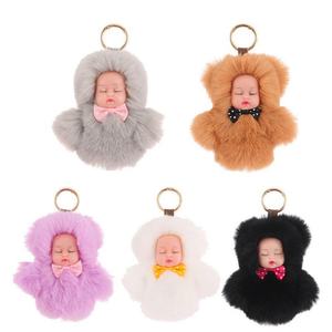 Porte-clés pompon en fausse fourrure de lapin Rex en forme de cœur, 10 cm, moelleux, mini, boule de fourrure, vente en gros - Product Image 6