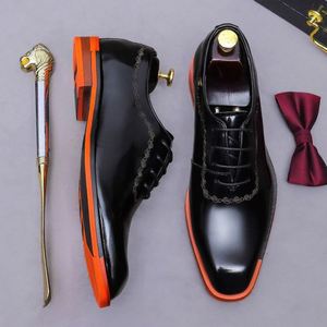 Men's Italian Style Formal <b>Square</b> Toe Anti-Slip Breathable Lightweight Patchwork Dress Shoes Lace-up Handmade Loafers - Product Image 3