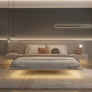 キングサイズベッドホテル高級ベッドルーム家具レザー1.8mダブルシングルフローティングロフトアップホルスターベッド