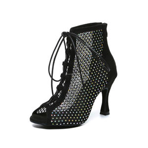 Nuevos zapatos de <span class=keywords><strong>baile</strong></span> <span class=keywords><strong>latino</strong></span> de gamuza negra Boca de pez <span class=keywords><strong>Botines</strong></span> de jazz sexy con diamantes de imitación brillantes Tacones altos de 9cm para actuación de fiesta - Product Image 5