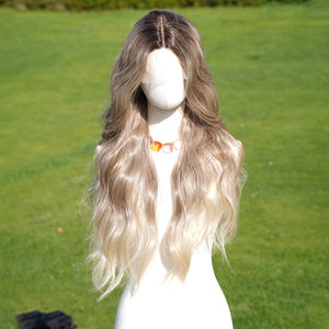 유럽과 미국 패션 T 자형 레이스 린넨 골드 그라데이션 물결 모양의 곱슬 여성 가발 futura 레이스 정면 가발 공급 업체 G 9118 - Product Image 2