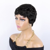 Peluca de cabello humano esponjoso y natural de color marrón con flequillo, pelucas hechas a máquina completas sin pegamento para mujeres negras
