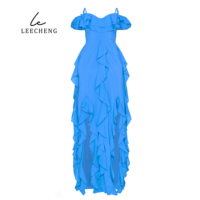Robe de plage en mousseline de soie rouge rose sur mesure Bretelles à manches courtes en dentelle coupe-taille fente ludique longueur au sol Design taille naturelle